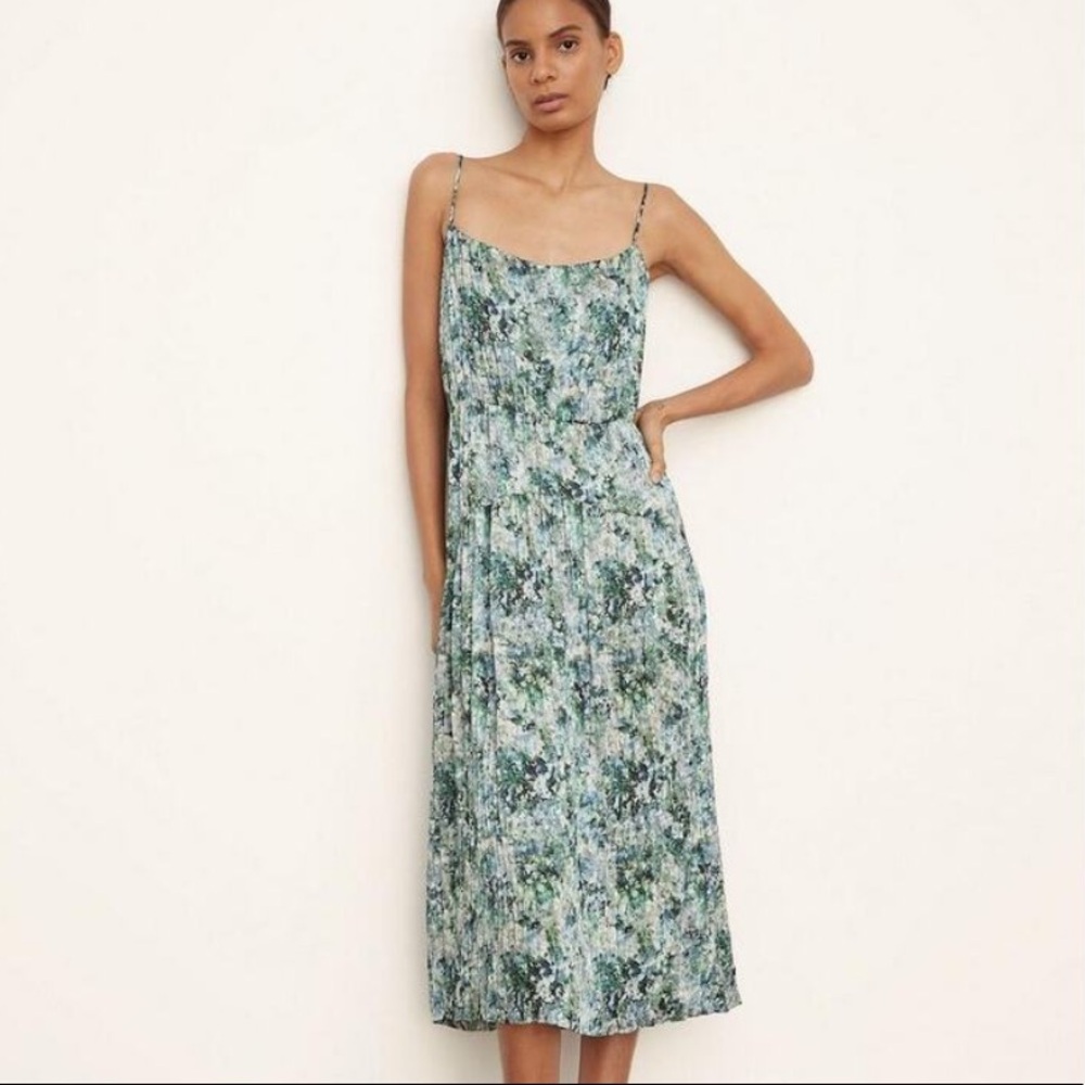 Vince Floral pleated midi dress